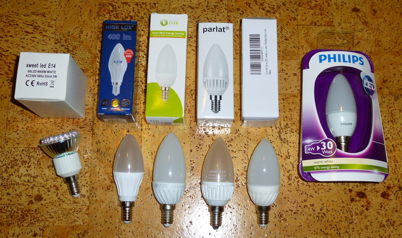 E14 LED-Lampen (sweet LED, HIGH LUX, Lighting EVER, parlat, CEE LED, Philips)