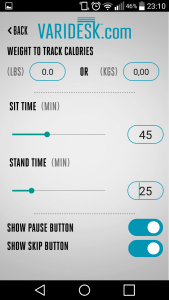 VariDesk App Einstellungen