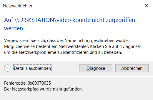 Windows Fehler 0x80070035