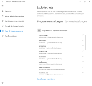 Windows 10 Exploitschutz Programmeinstellungen