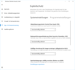 Windows 10 Exploitschutz Systemeinstellungen