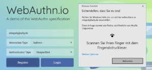 WebAuthn.io - Windows Hello FIDO2 Account erstellen