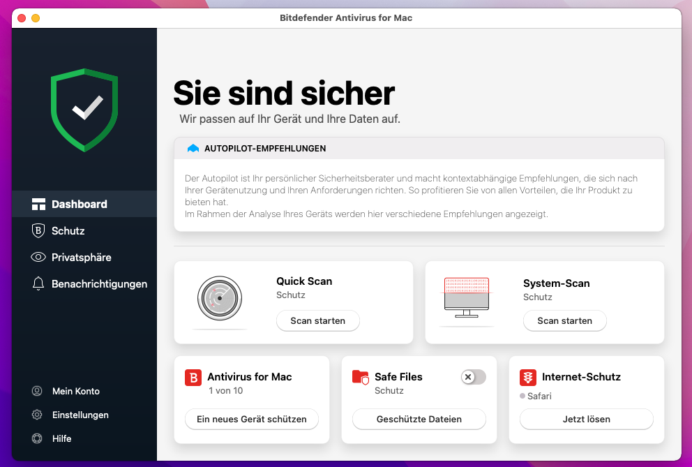 Bitdefender Antivirus for Mac - Dashboard